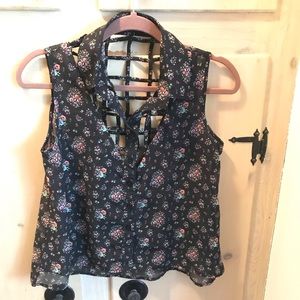 Sheer Floral Button Down Tank Top